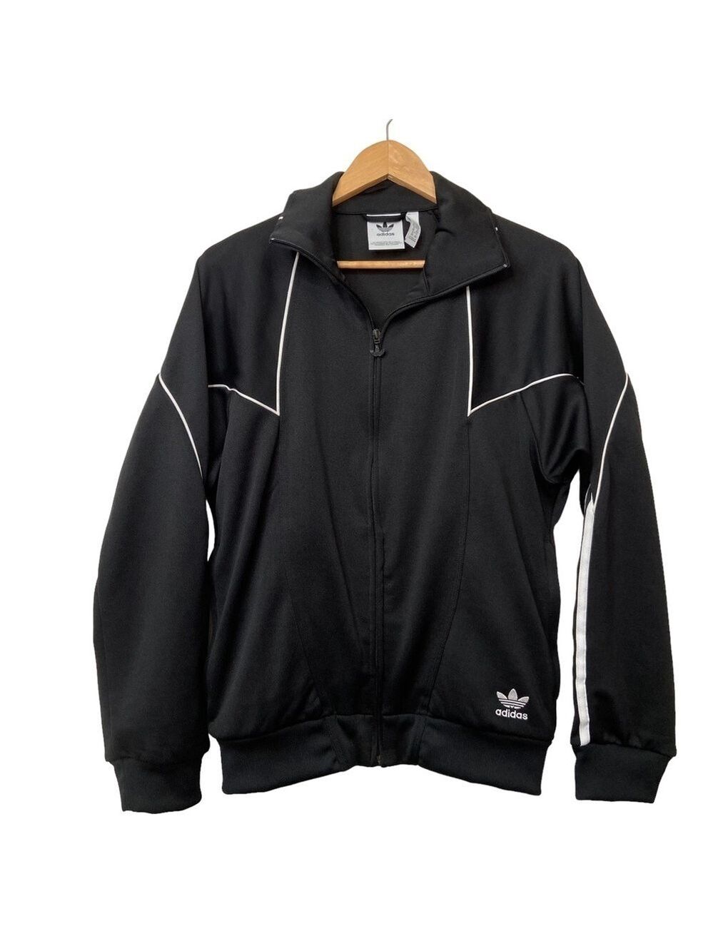 Adidas jacket black& white men 3 stripes zip up pockets size XS
